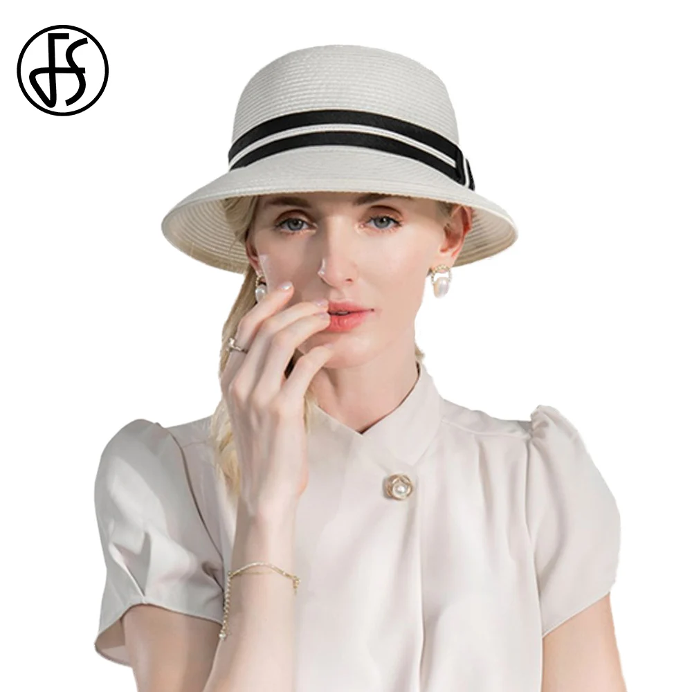 

FS 2023 Summer Ladies White Flat Top Sun Visor Hats For Women Fashion Leisure UV Protection Cap Female Foldable Fedoras Chapeau