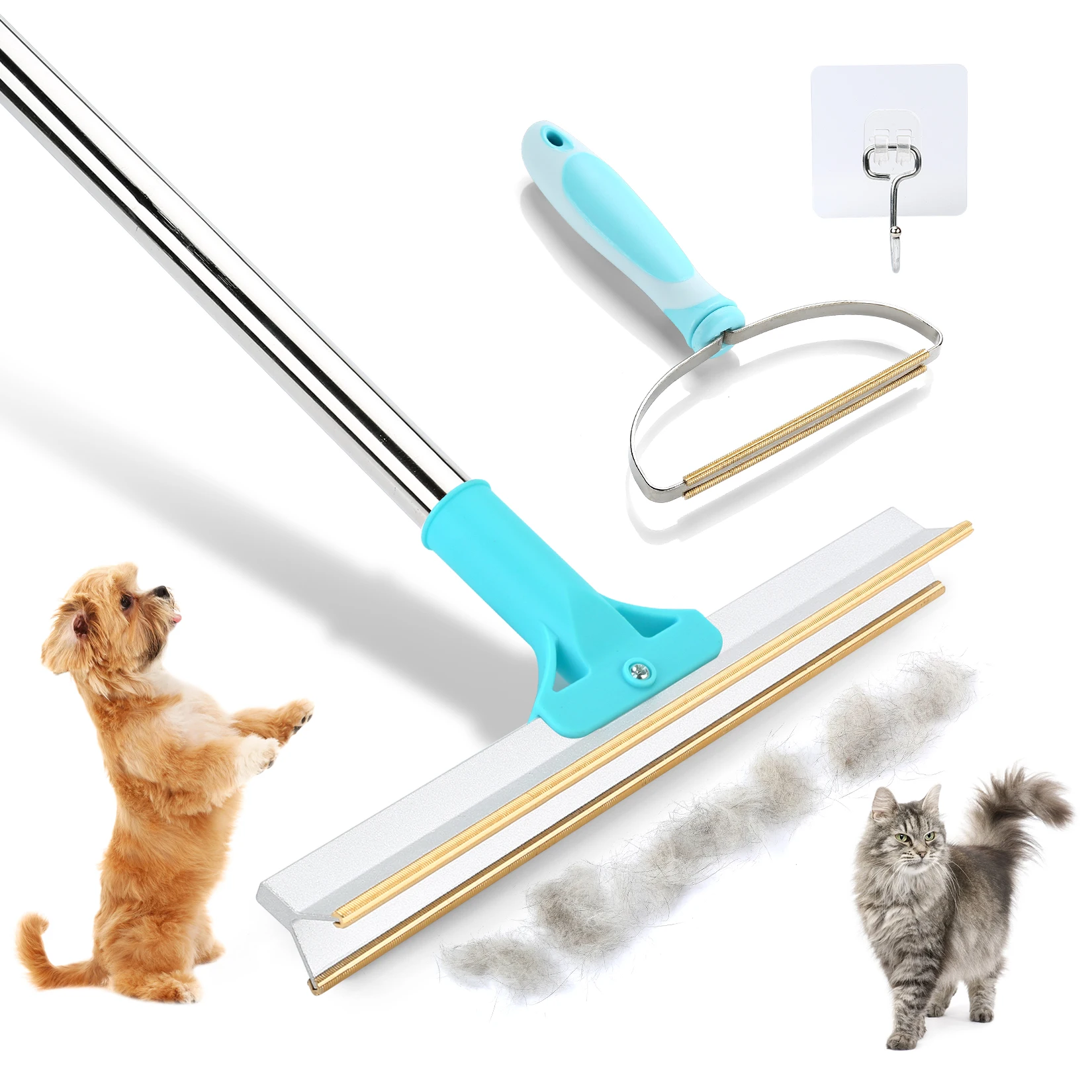 Pet Hair Remover Set Carpet Rake for Pet Hair Removal Adjustable