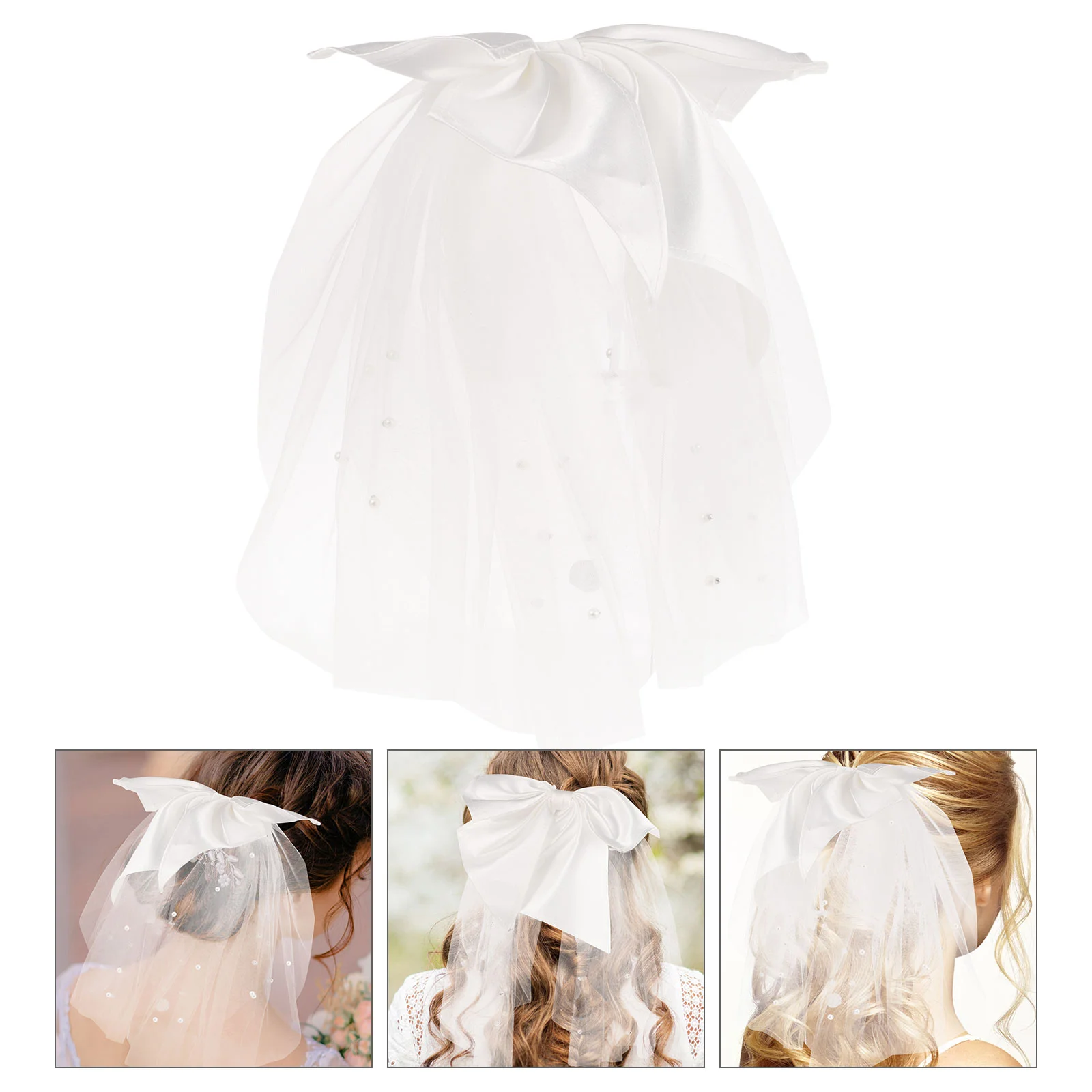 

Bow Veil Bride Hair Accessory Short Wedding Dresss for Brides White Dress Photography Mesh Short Bachelorette Party Accessories