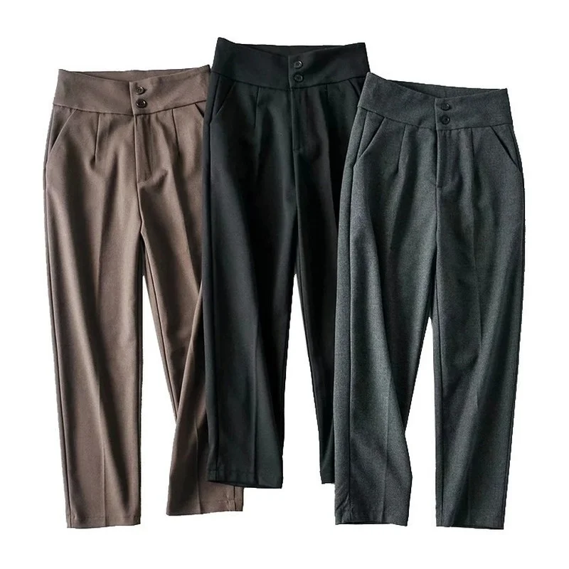 Thick High Waist Straight Pants Women 2024 New Solid Colors All-Match Tailored Trousers Office Lady Casual Commute Suit Pants