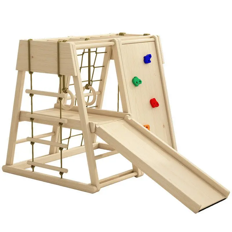 Children's solid wood climbing frame indoor baby wooden slide swing rock climbing combination home small amusement park