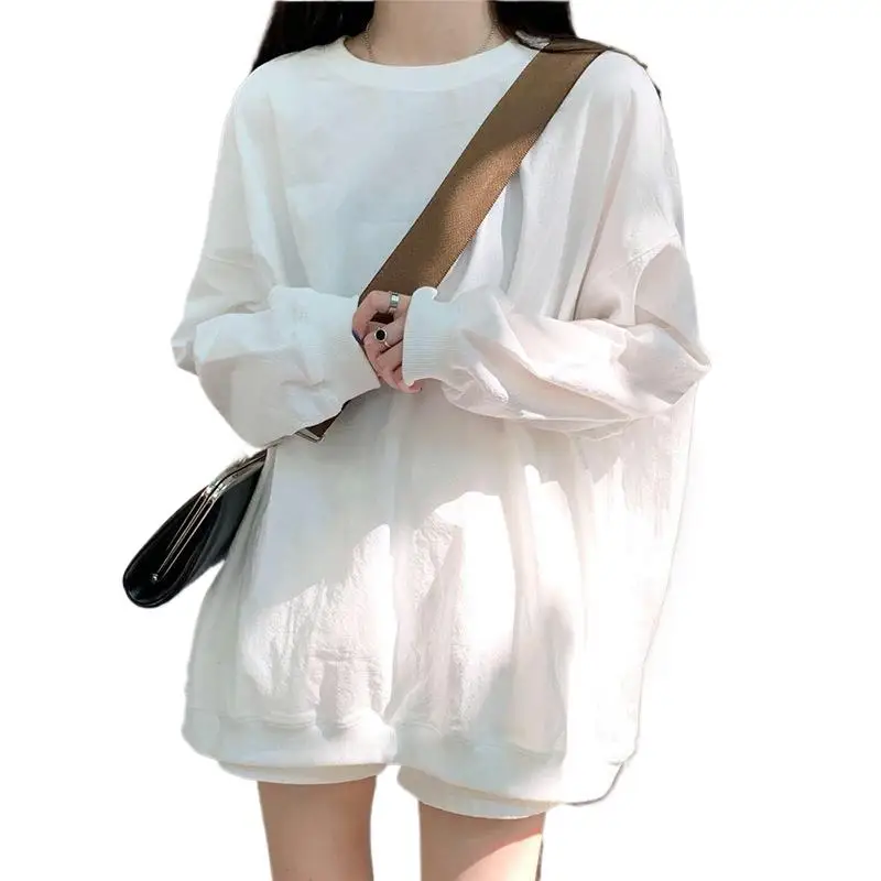 White Loose Fit Women Sweatshirt Long Sleeve Pullover Top