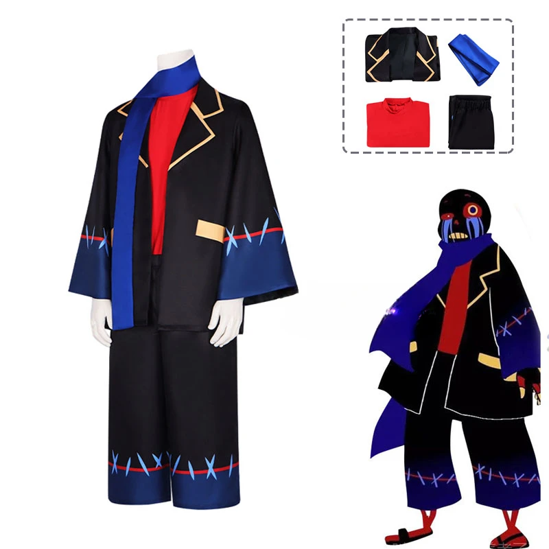 

Anime Undertale Error Sans Cosplay Costume Adult Men's Game Set Scarf Halloween Party Uniform Clothing Black Suit Ghost