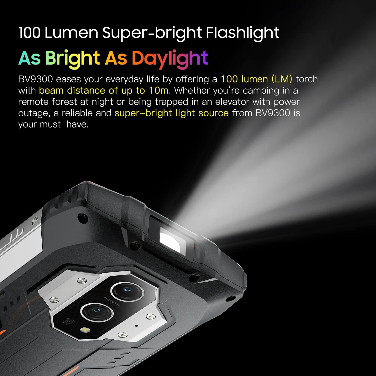 Blackview BV9300 Pro 1.3-inch Secondary Display 100LM Flashlight