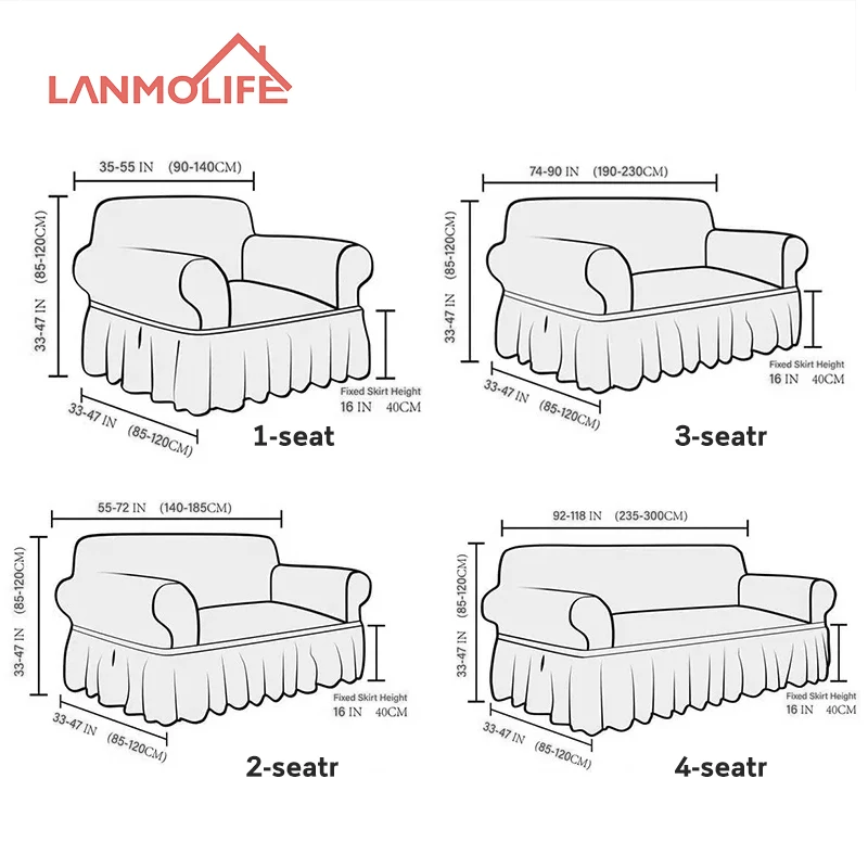 Sofa Slipcover Skirt Easy Fitted Sofa Cover Living Room Couch Cover Washable High Elastic Durable Seersucker Fabric