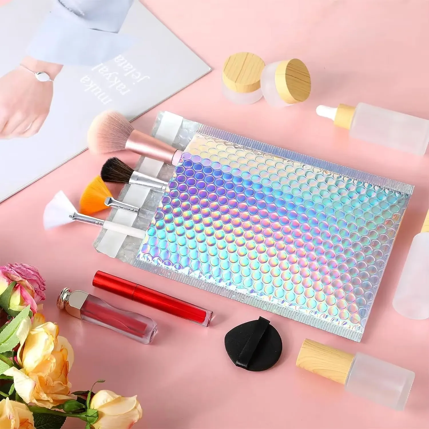 50pcs Envelopes Bubbles Shipping Bags Packages Holographic Mailer Laser Bubble Mailers Small Business Supplies Self Seal Mailing 6