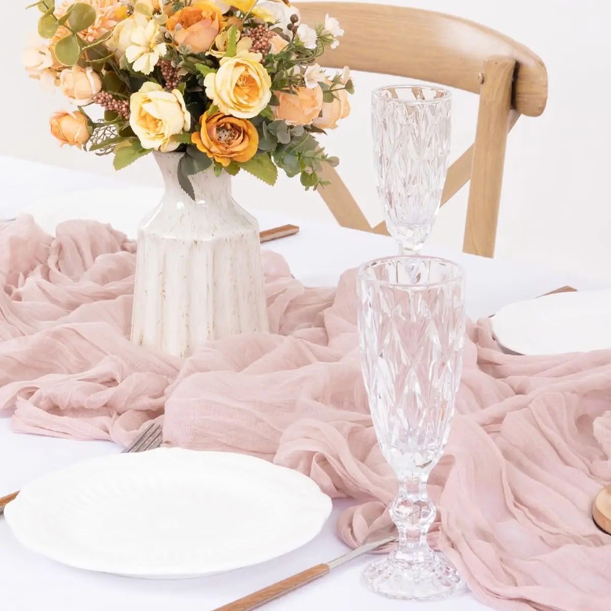 10PCS Wholesale Gauze Table Runner Wedding Semi-Sheer Vintage Cheesecloth Dining Party Christmas Banquet Arches Cake Table Decor 3