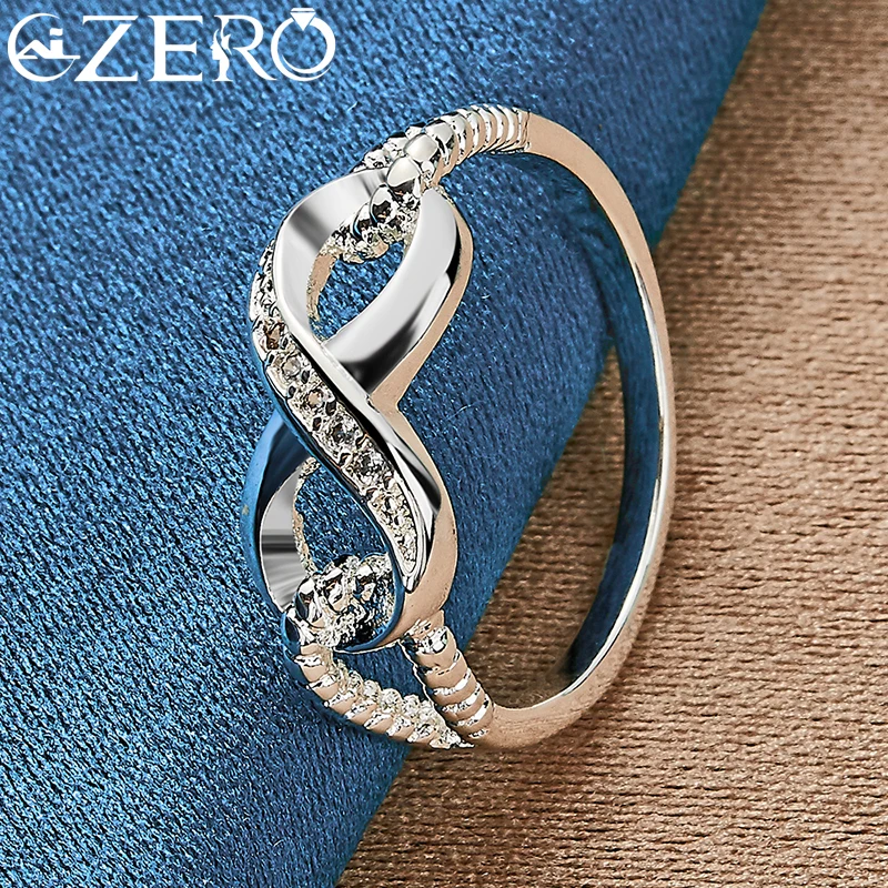 ALIZERO 925 Sterling Silver Zircon 8-Shape Ring for Women Wedding Rings Engagement Band Eternal Manifesto Jewelry Couple Gift 2