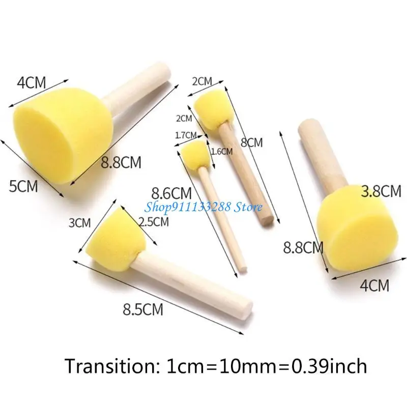 G88D 5pcs 스폰지 폼 브러쉬 세트 나무 손잡이 스탬프 그림 도구 DIY 공예 어린이 초보자 미술 용품
