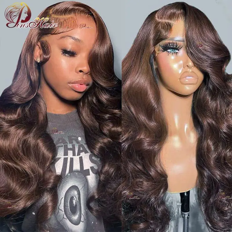 

Dark Brown 13X4 Lace Front Human Hair Wigs Pre Plucked Chocolate Colored Remy Human Hair Wigs Body Wave Lace Front Wig For Women