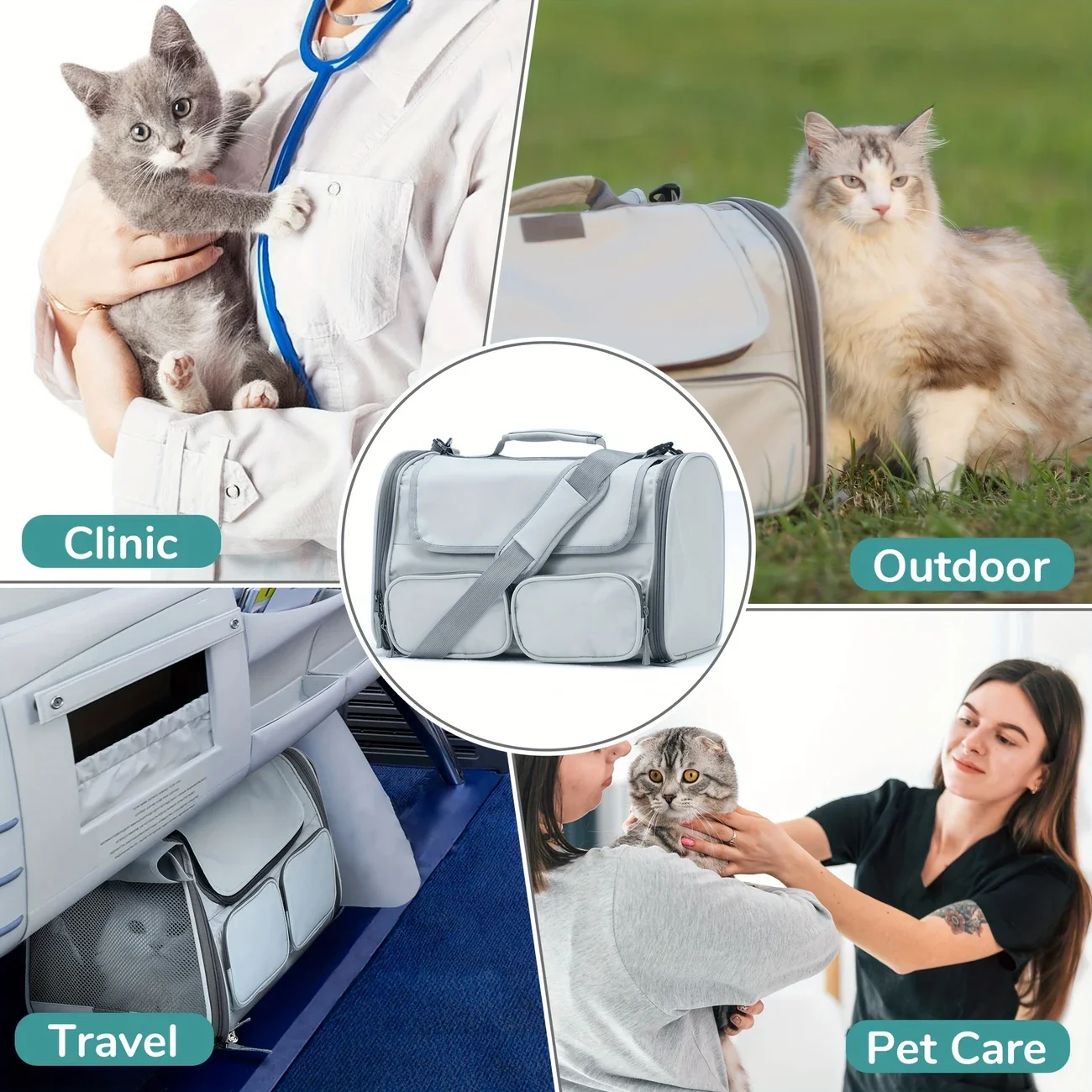 Pet Cat Carrier Bag with Double-Sided Cushion Aviation Backpack Portable Travel Bag Soft-Sided Pet Carriers Small Dog Mesh