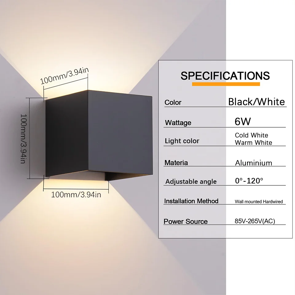 LED Lights Aluminium Wall Lamp AC85-265V Cold/Warm White Ajusted Beam Angle Room Decoration For Wall Panels Indoor Outdoor Porch