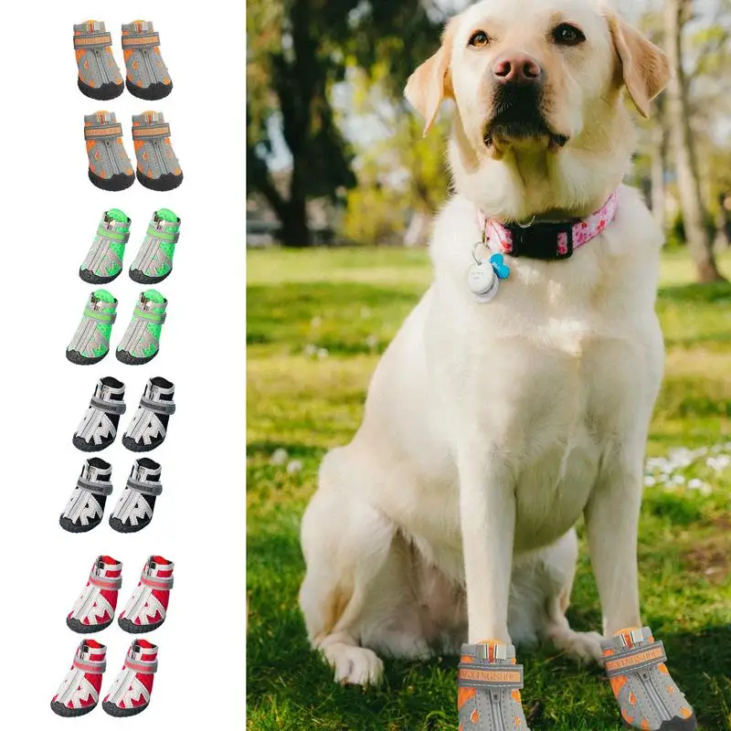 

4PCS Dog Boots Breathable Pet Dog Shoes Dog Boots Paw Protector 5 Sizes Dog Boots With Rugged Rubber Sole Anti slip pet booties