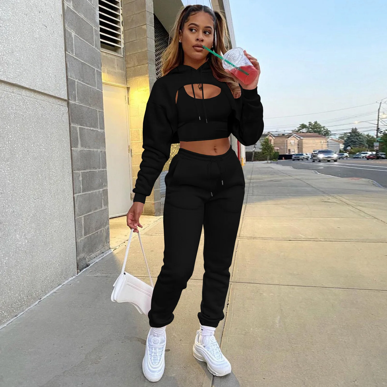 Thick Warm Hoodie Top Tracksuit Two Piece Set Elegant 2 Pieces