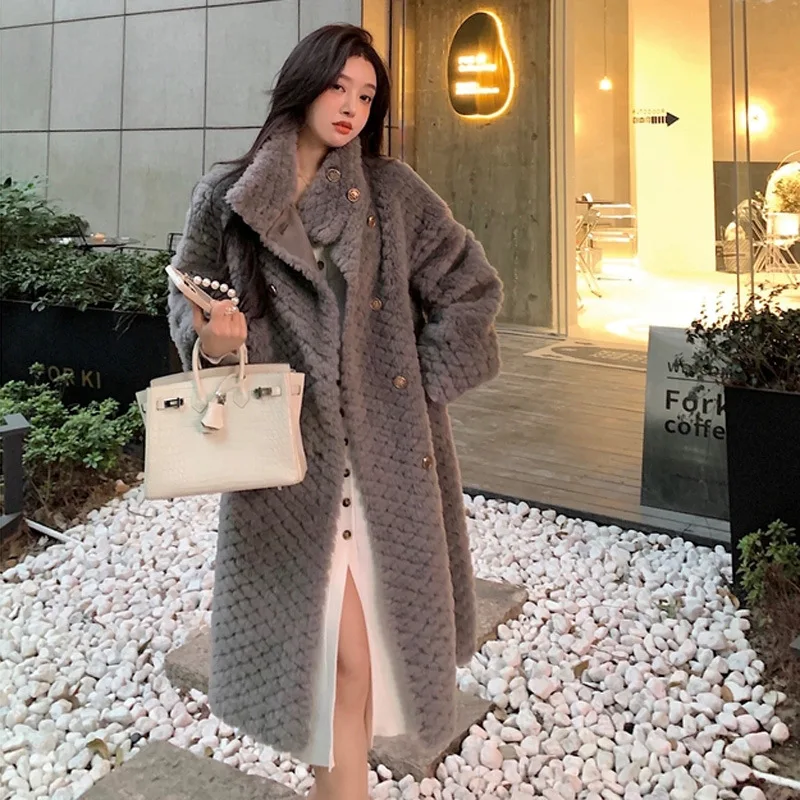 

Autumn and Winter New Cloud Lamb Wool Grain Sheep Sheared Fur Integrated Fur Coat Medium and Long Women