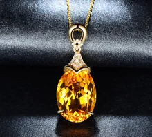 

ANGLANG Yellow Crystal Oval Shape Pendant Necklaces for Women Girl Gold Tone Choker Chain Jewelry Engagement Gifts