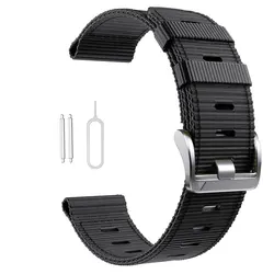 Rugged Nylon Replacement Strap for Garmin Instinct Watch - 22mm Band (Black silver)