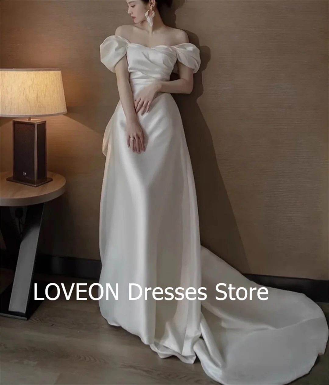 

GIOIO Off the Shoulder Elegant Satin Wedding Dresses Backless 프롬드레스 Mermaid Korea Pretty Ivory Bride Gowns Party Women Bride