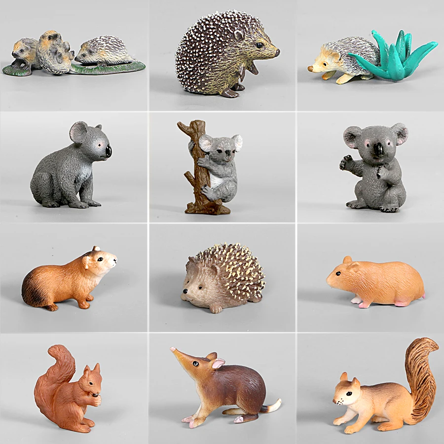 

Simulation Animals Figurines Cute Hedgehog Koala Squirrel Opossum Forest PVC Models Mini Figures Educational Toys for Kids Gift