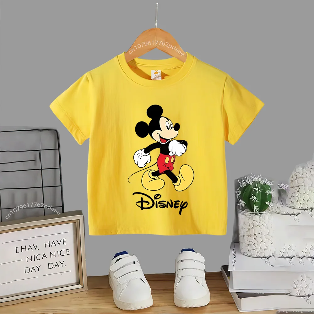 Disney Teen Summer 100% Cotton T-shirt Mickey Mouse lettering Kids Pullover T-shirt Boys Girls Casual Sports Harajuku Top 4
