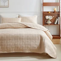 3pcs set, Quilted Cotton Bedspread, solid color ultrasonic quilted bedsheet, lightweight quilted king queen size bed cover 2