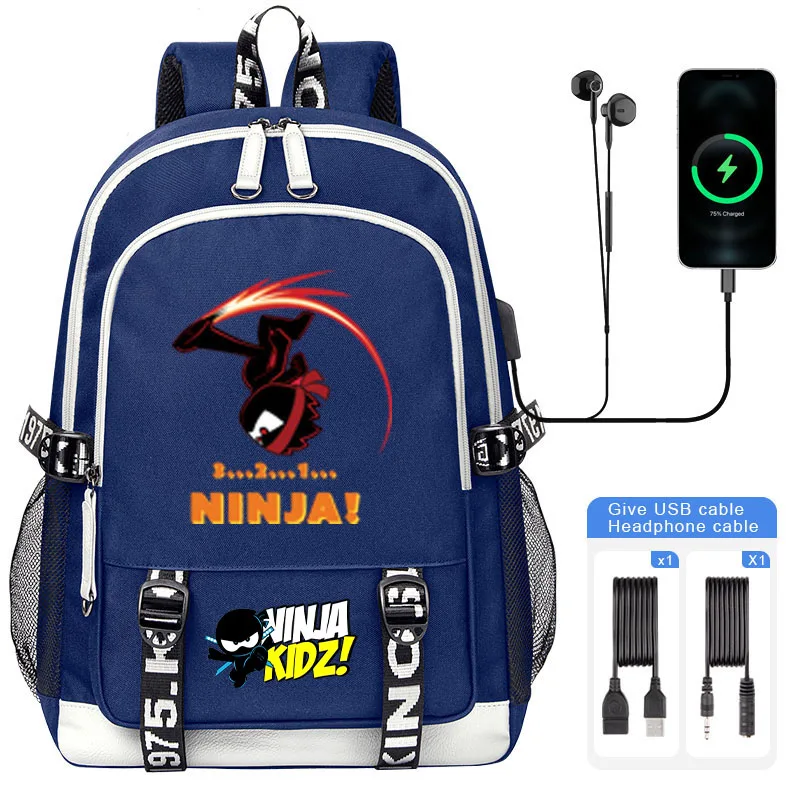 Cartoon Ninja Kidz Kids Backpack Schoolbag NinjaKidz USB Backpack