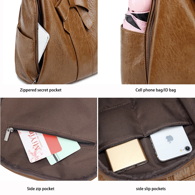 High Quality Women's Anti Theft Shoulders Bag PU Leather Backpack  Business Backpack Elegant Bow Lady's Leather Bag 5