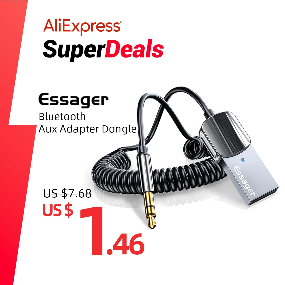 Essager Bluetooth Aux Adapter Dongle USB To 3.5mm Jack Car Audio Aux