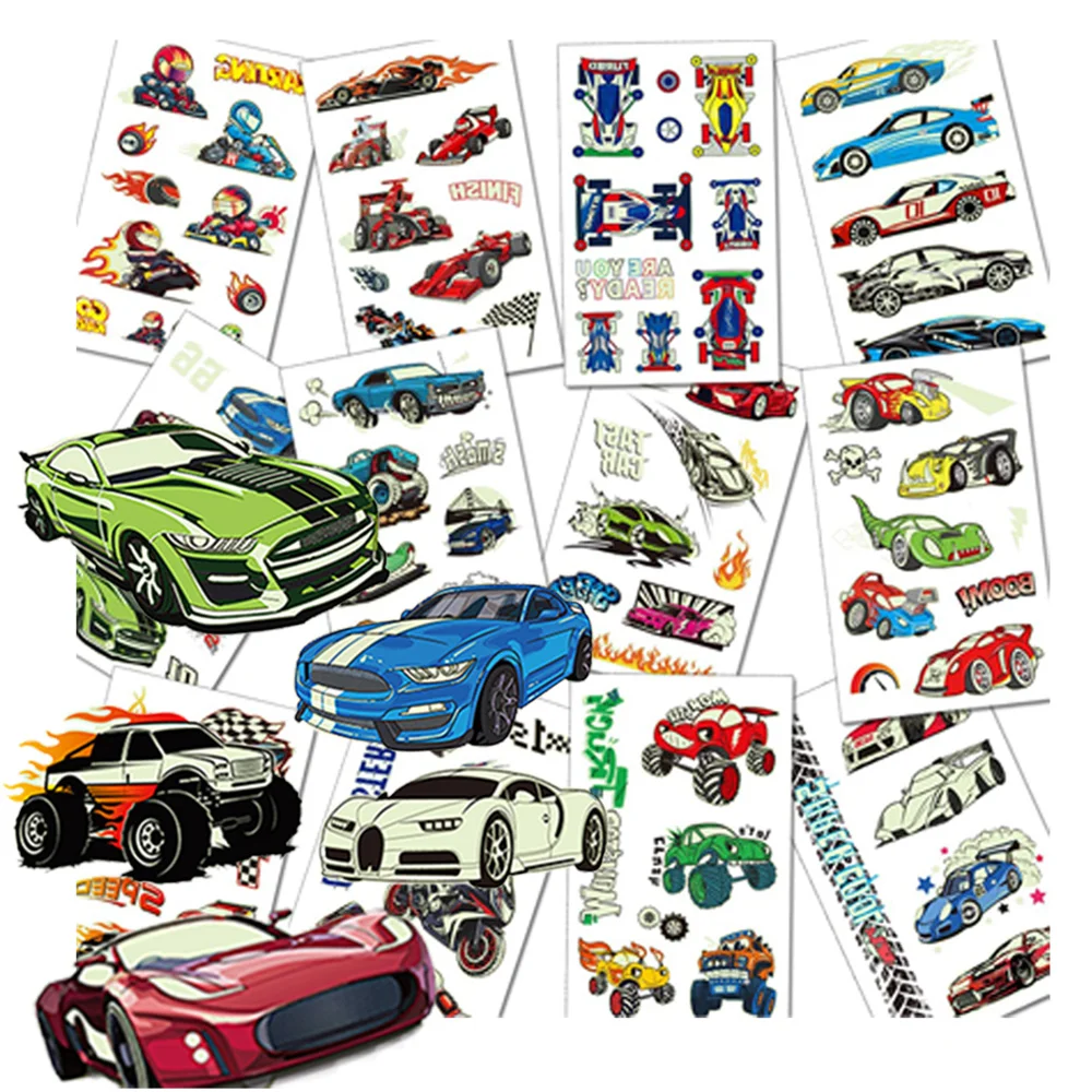 Race Car Glow in Dark Temporary Tattoos for Kids Monster Truck Birthday Party Supplies Car Favors Decorations