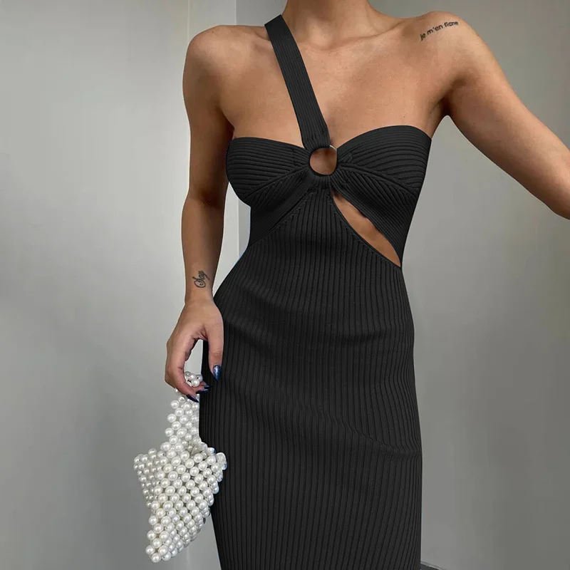 

Zoctoo One Shoulder Ring High Split Slim Fit Dresses 2023 New Elegant Style Summer Beach Dress For Women