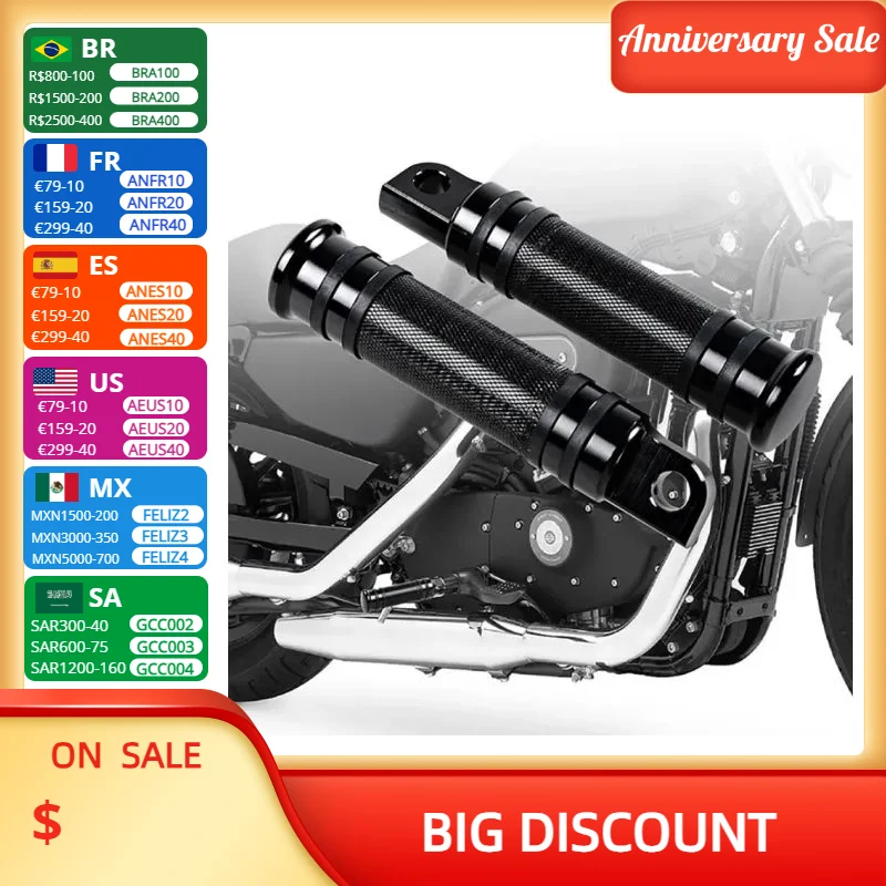 

Motorcycle Footpegs Foot Rest Black For Harley Touring Sportster Dyna Softail XL883 XL1200 Universal Foot Rests Pegs Rear Pedals