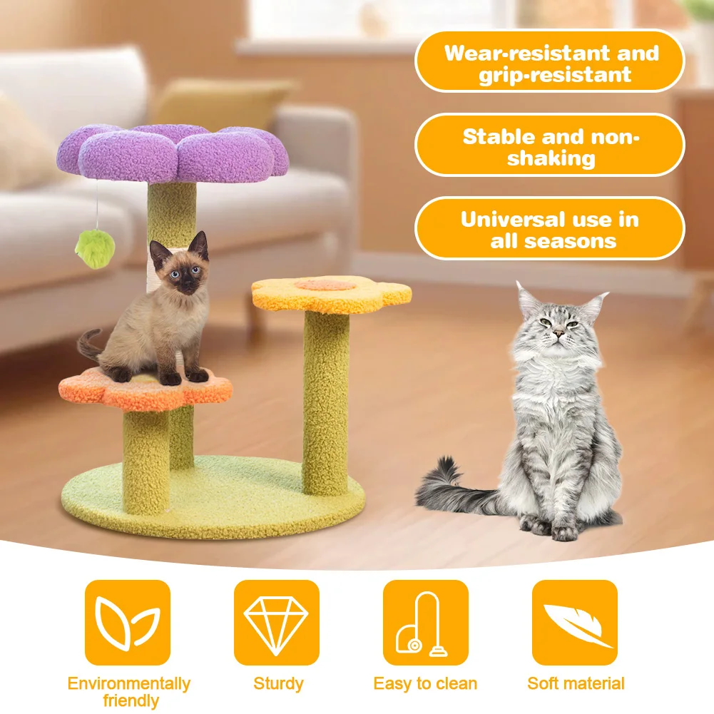 Flower Cat Tree Tower Cat Climbing Frame Multi-Function Cute Cat Tree 3 Layer Small Cat Tower for Playtime and Relaxation