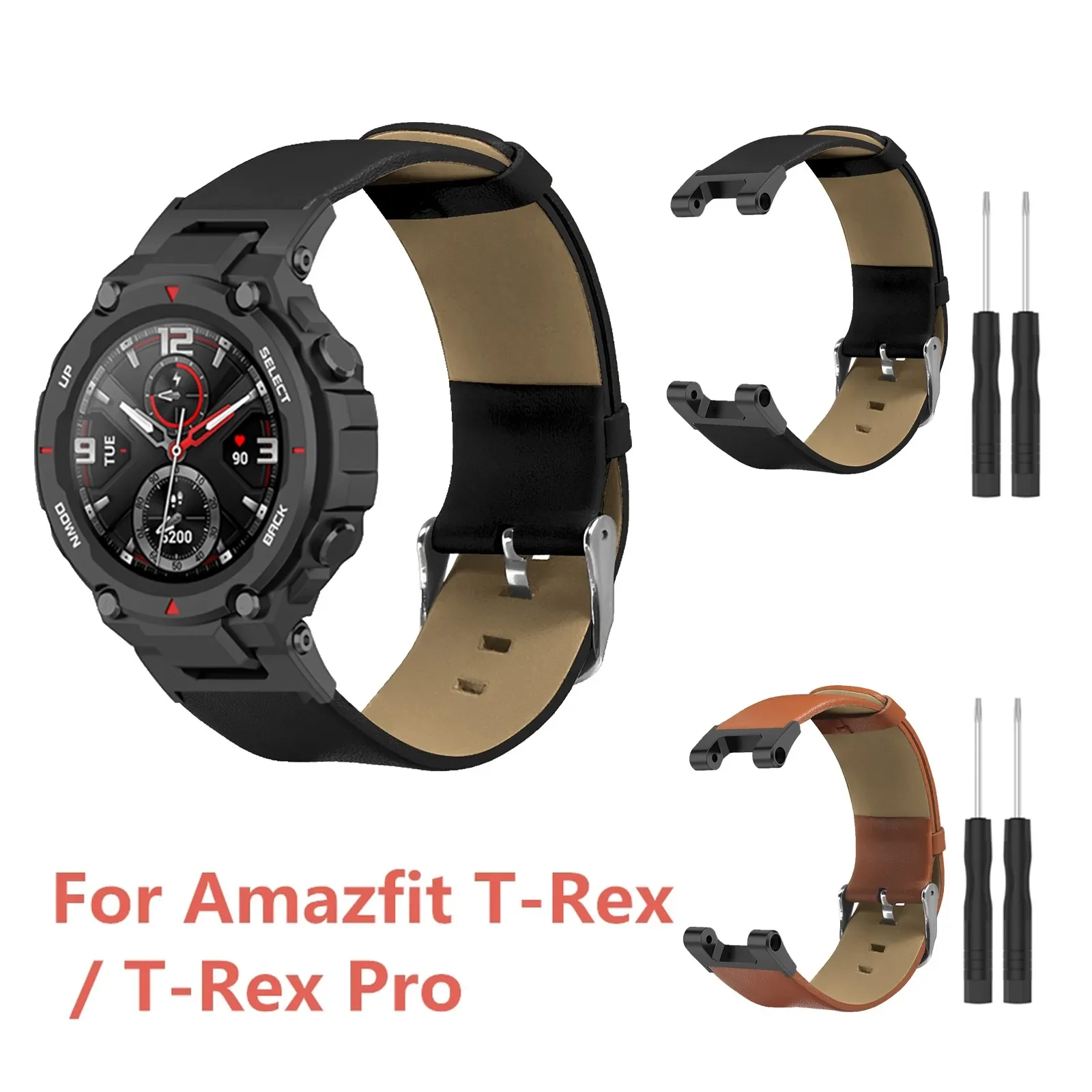 

Fashion Soft Leather Watch Strap For Huami Amazfit T-rex / T-rex Pro Double-sided First Layer Cowhide Smart Bracelet Accessories