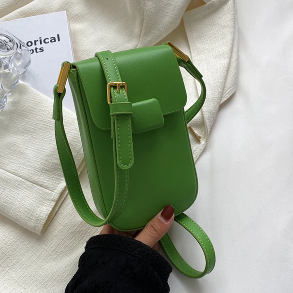 2022 Fashion Mini Mobile Phone Bag Solid Color Pu Leather Shoulder