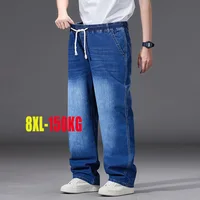 Jean pour hommes à taille élastique 8XL, pantalon en Denim extensible à jambe droite ample, Streetwear décontracté grande taille, pantalon ajusté de grande taille 1