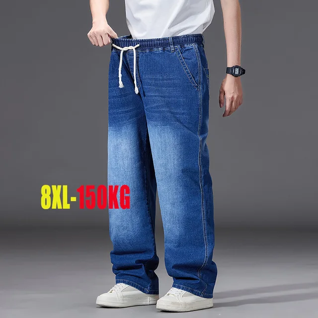Jean pour hommes à taille élastique 8XL, pantalon en Denim extensible à jambe droite ample, Streetwear décontracté grande taille, pantalon ajusté de grande taille 1