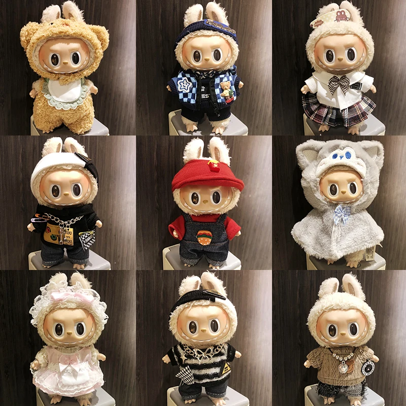 Classic Loli Lace Dress Set For 17cm Labubu V2 Cute Doll Blind Box Labubu Clothes Accessories Mini Dolls Clothing Diy Kids Gift