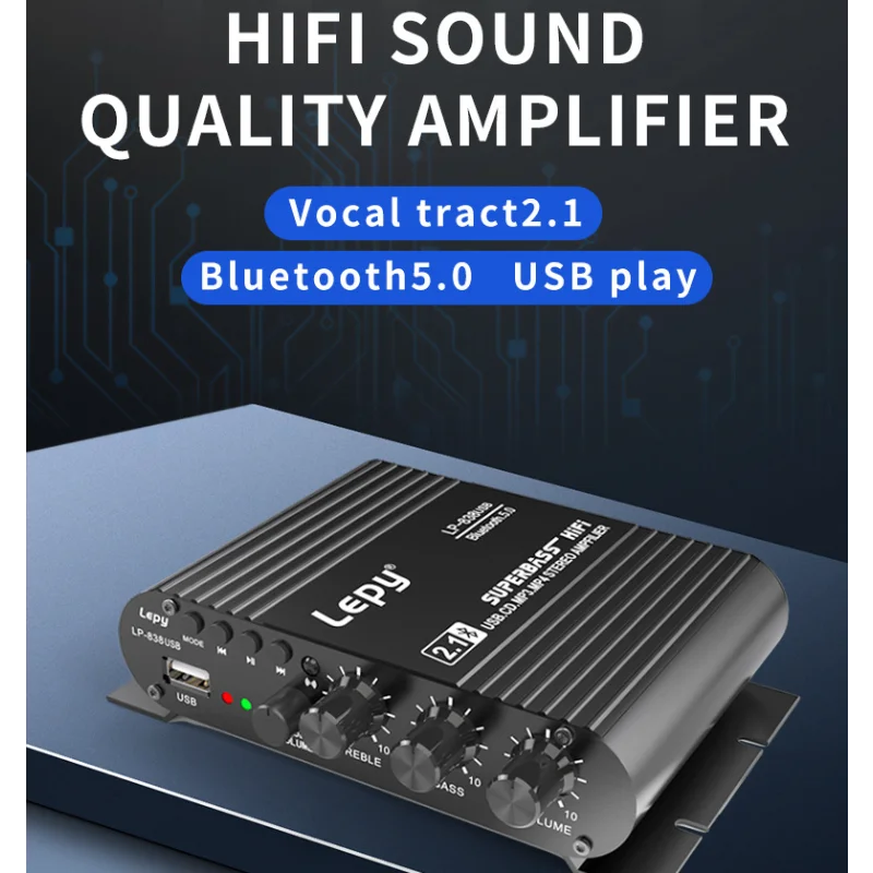 LEPY838 Mini Audio HiFi Bluetooth 5.0 Power Class D Amplifier Tpa3116