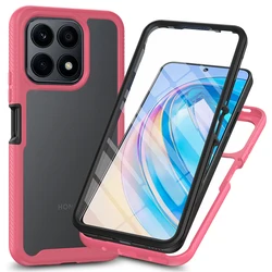 Shockproof Clear Phone Case with Built-in Screen Protector and Rugged Defender Design for PC and TPU (Rose Red)