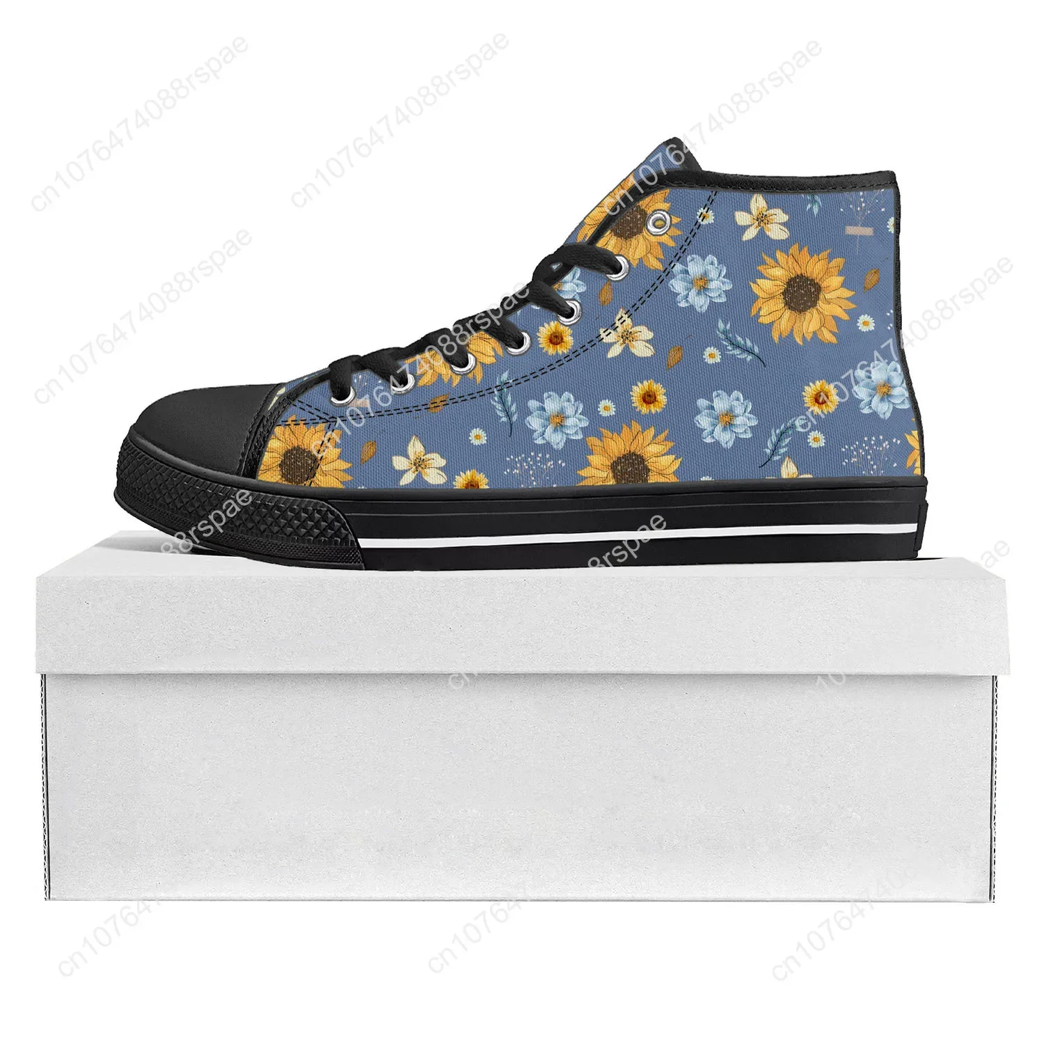 Sunflower Yellow Flower High Top High Quality Sneakers Mens Womens Teenager Canvas Sneaker Casual Couple Shoes Custom Shoe Black
