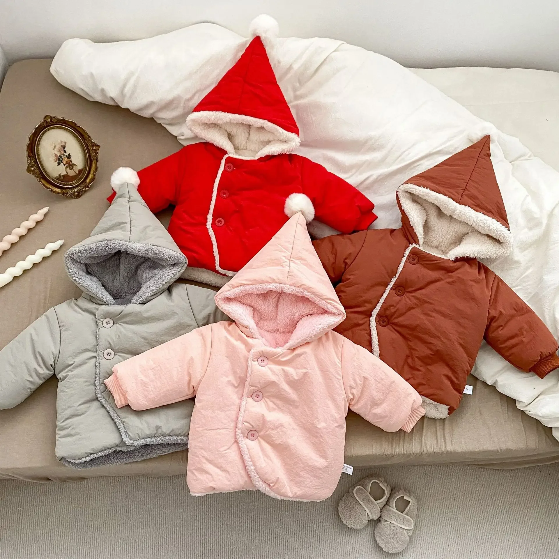 4508 Baby Coat Winter New Cotton Baby Girl's Hooded Coat Plus Velvet Warm Hooded Jacket Coats