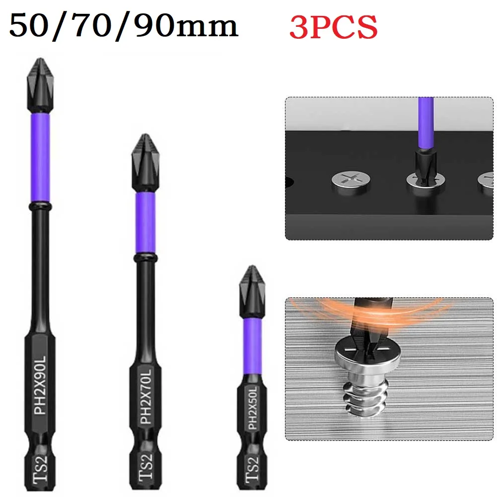 

3Pcs PH2 Screwdriver Bits Non-slip Magnetic Cross Batch Head Impact Drill Bit 50-90mm For Electric Screwdriver Hand Drill Tool