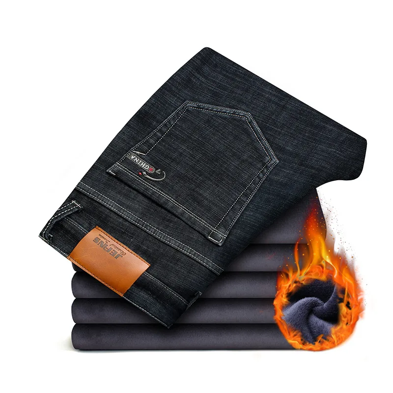 

2023 Men Jeans Personalized Washable and Versatile New Elastic Jeans Men's Straight Slim and Plush Thickened Men's Casual Pants