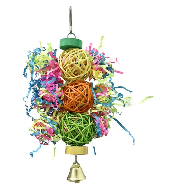 Pet Bird Parrot Chewing Cotton Rope Toys Parrot Cage Paper Shredder Toy Sepak Takraw Bamboo Net Brushed Grass for Play Excercise