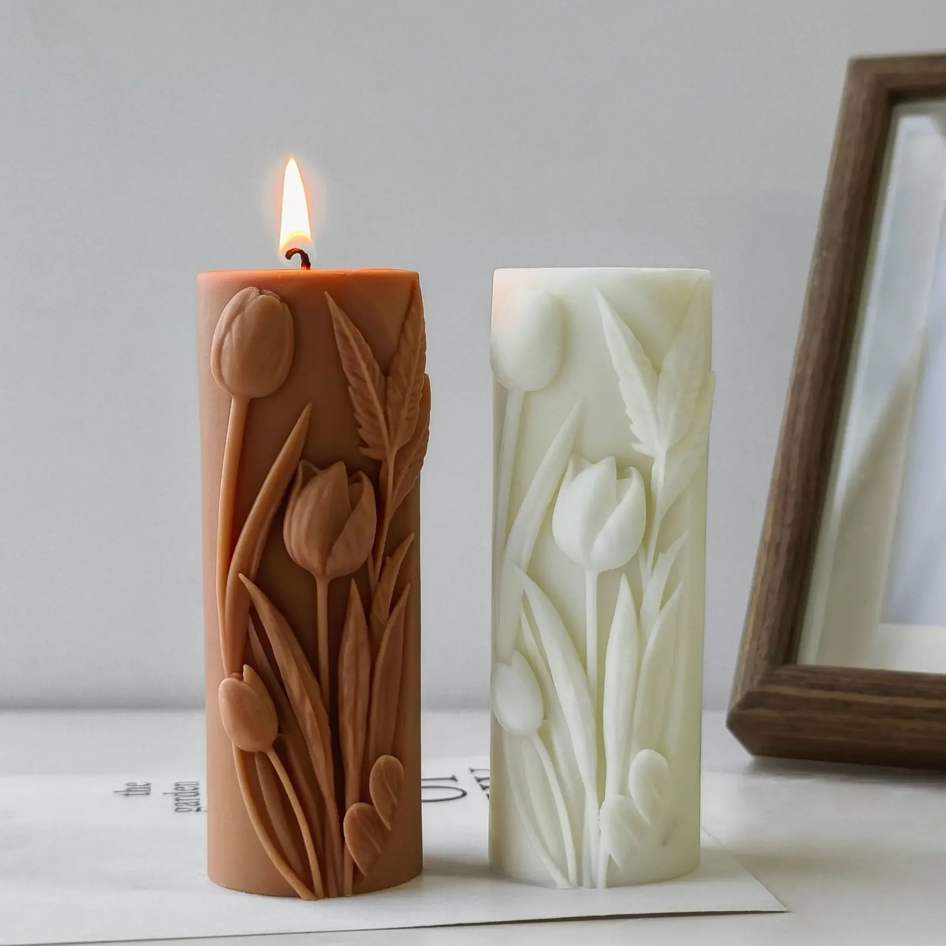 Tulip Flower Cylinder Candle Silicone Mold Valentine Decor DIY Handmade Candle Aromatherapy Plaster Ornament Mold