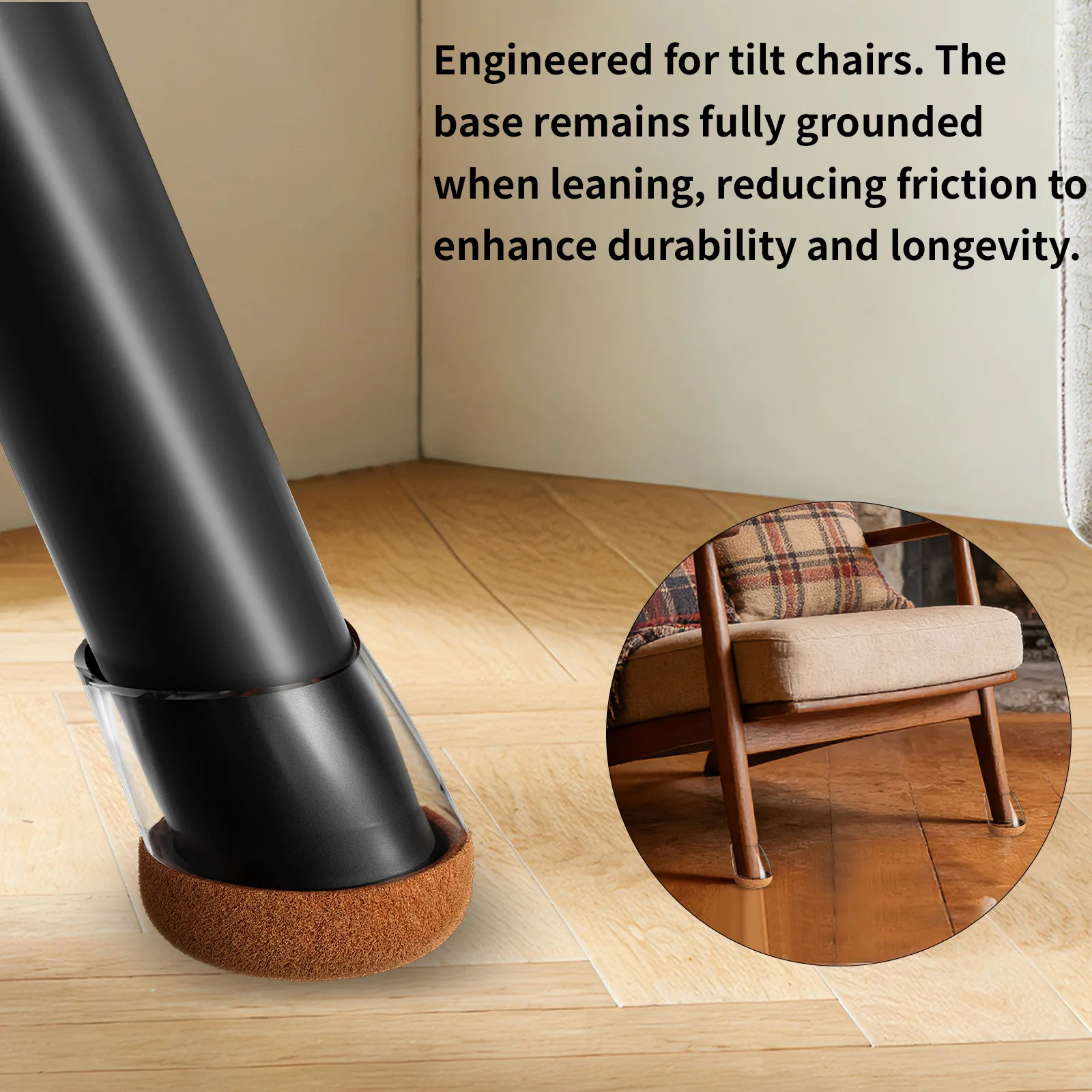Enhanced Silicone Chair Leg Protectors with Noise-Reducing Felt Pads for Angled Legs (16-Pack)