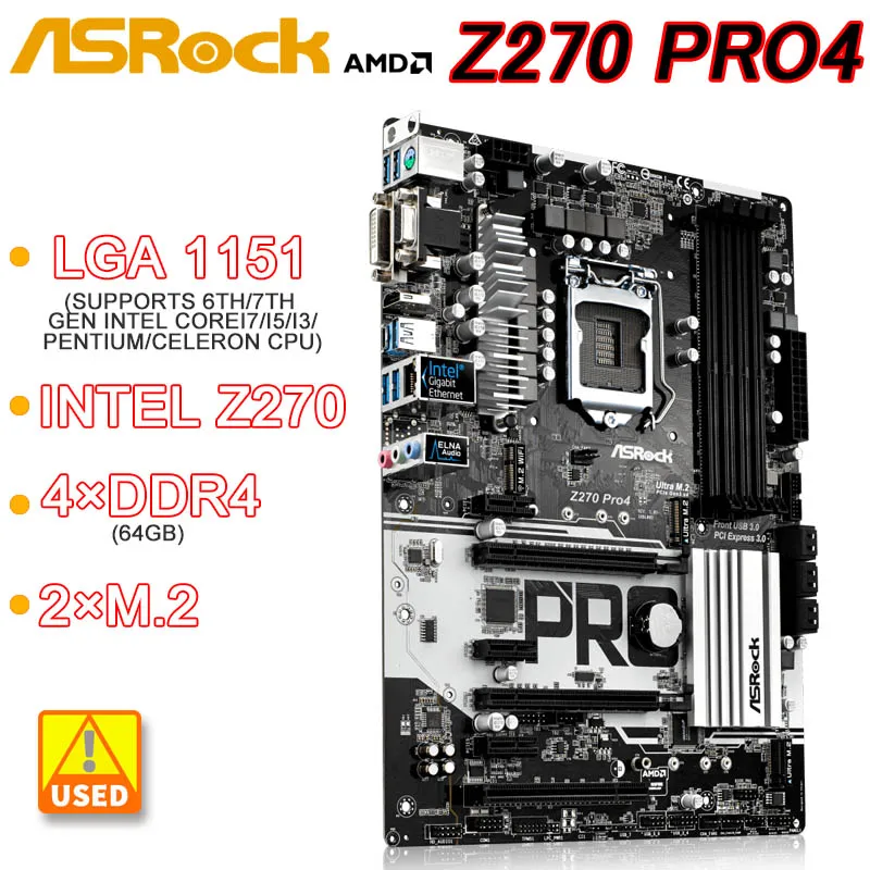 Placa base LGA 1151 ASRock Z270 PRO4, Intel Z270, Z270M, DDR4, 64GB, PCI-E, 3,0, USB3.1, ATX, para CPU de 7. ª y 6. ª generación