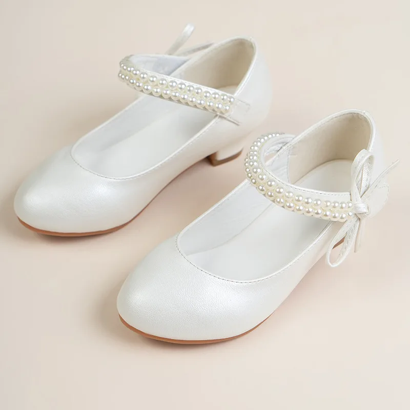 Girls Shoes High Heel Pearl Teen Crystal Party Princess Leather Sandals Child Wedding Formal Wear girls high heel shoes leather shoes girls sandals