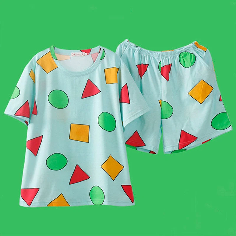 Pajama Sets Sin Chan Male Cotton Summer Short Sets Japanese Big size for Couples Man and Woman Sleepwear