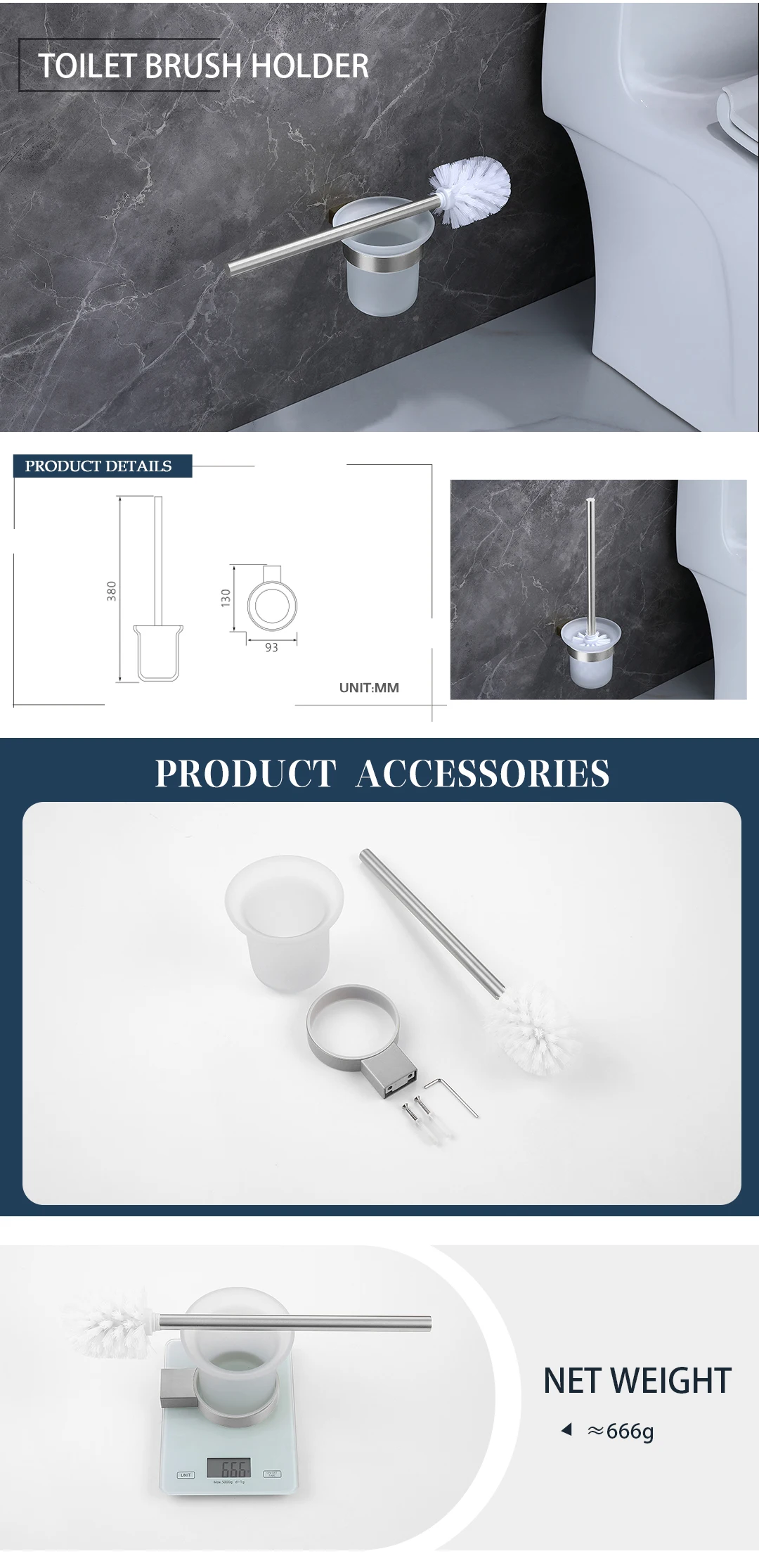 Brushed Bathroom Hardware Accessories Set  Brass Kit Towel Bar Ring Robe Hook Paper Holder Towel Ring Toilet Brush